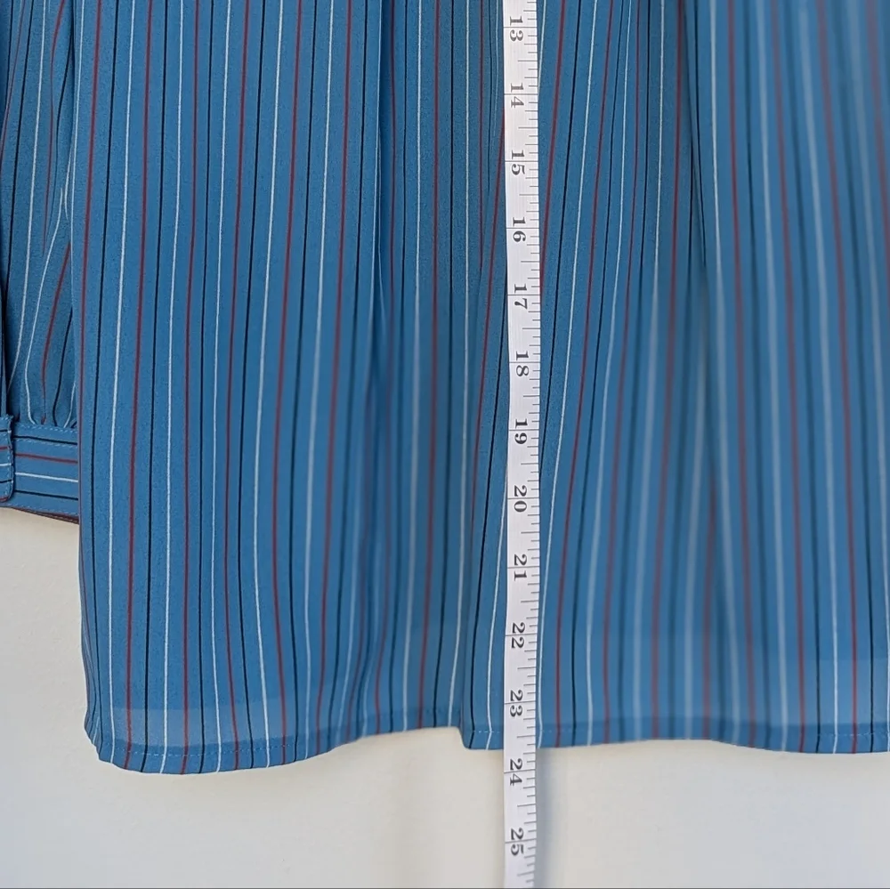 Vintage Secretary Style Stripe Set: Button Down Top Neck Bow A-line Skirt